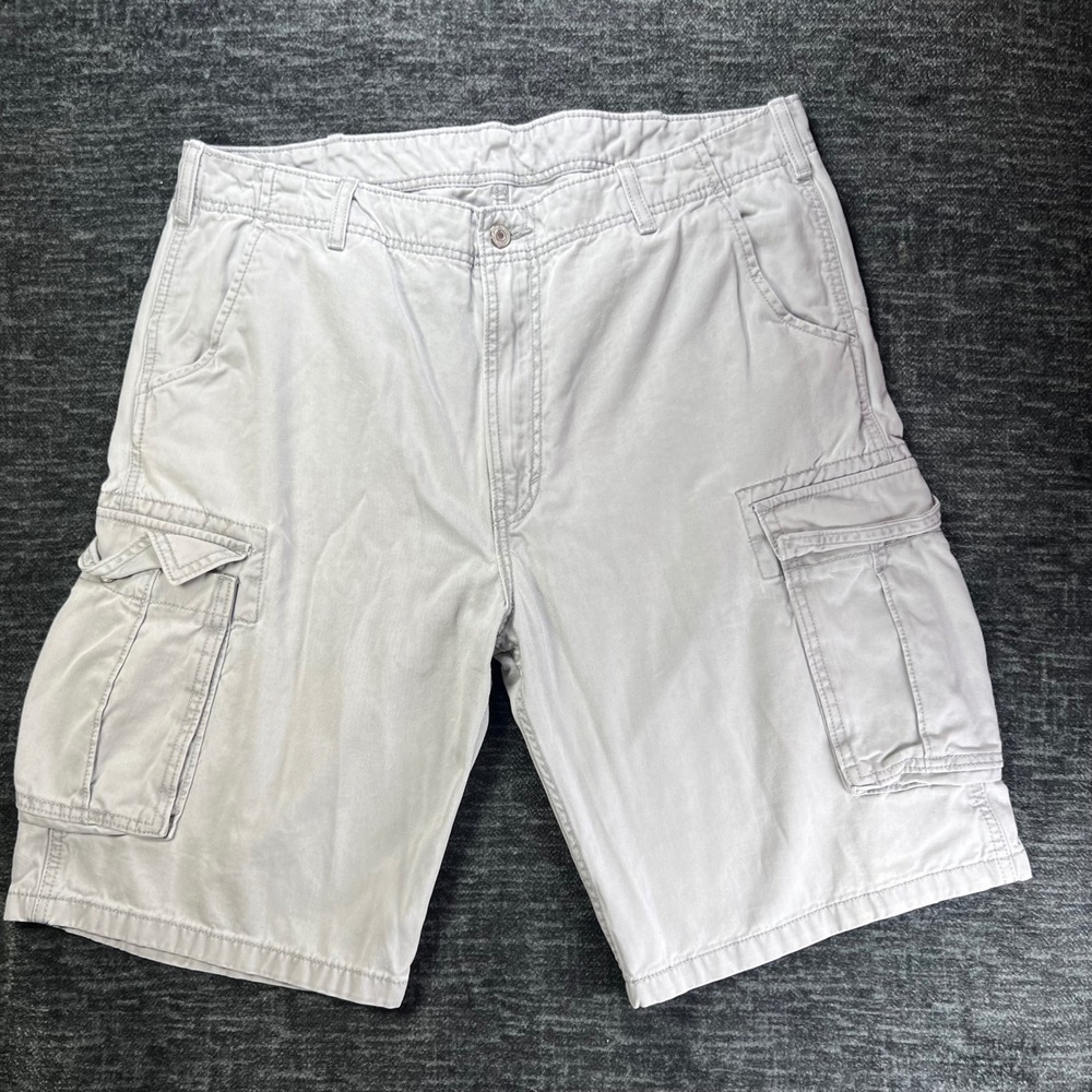 Levis Cargo Shorts Mens 38 Light Gray Cotton Utility Multi Pocket Relaxed Fit